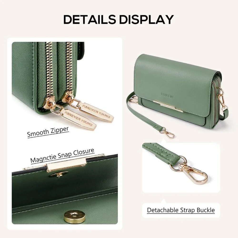 Small Crossbody Bag for Women Leather Wallet Phone Pocket Adjustable Strap